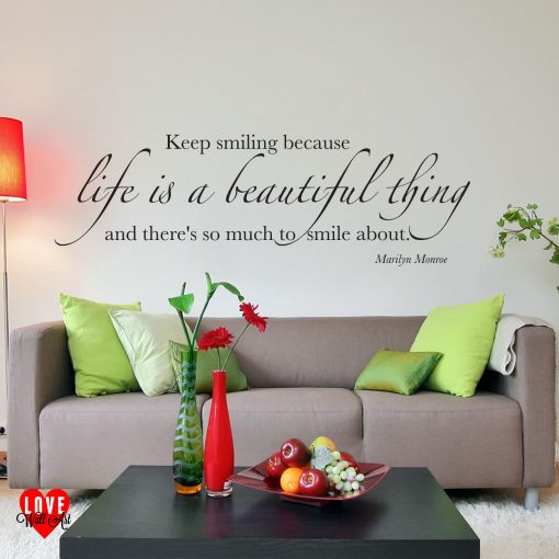 Life is a beautiful thing Marilyn Monroe quote wall art sticker